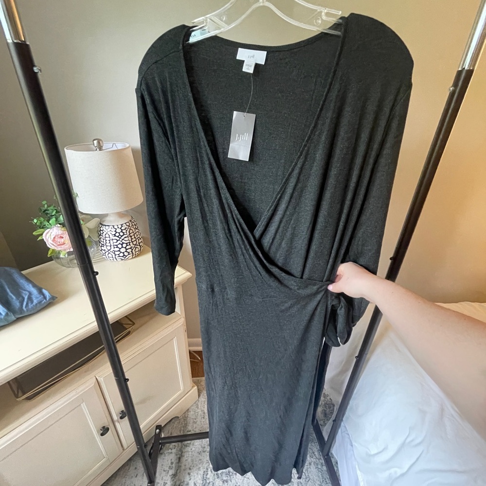 J. Jill Black Sheath Dress Long Sleeve Plunge Neckline
